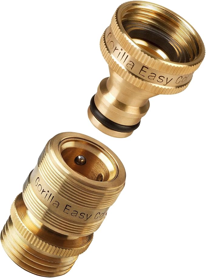 Gorilla Easy Connect Garden Hose Quick Connect Fittings ¾ Inch GHT Solid Brass Leak Proof to 200 PSI Heavy Duty