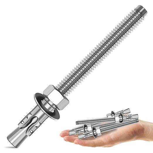 Mywish 1/2 x 5-1/2 Inch Wedge Anchors, 5Pcs 304 Stainless Steel Industrial 1/2 Heavy Duty Industrial Masonry Wdege Anchor Bolts for Brick Cement and Concrete, Bright Finish