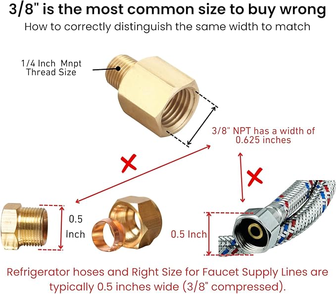 3/8 Inch NPT Female to 1/4 Inch NPT Male Reducer Adapter, Brass Pipe Fittings Adapter, Brass Reducer Pipe Extension Connector, 0.625" ID × 0.5" OD, Pack of 2