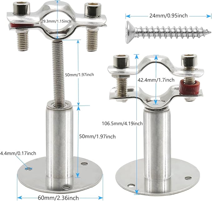 Piutouyar 2 Pcs Stainless Steel Wall Mount Ceiling Mount Pipe Support, Adjustable Pipe Ceiling Bracket Clamp Pipe Straps Fit for Dia 32mm(1inch) Pipe with Screws