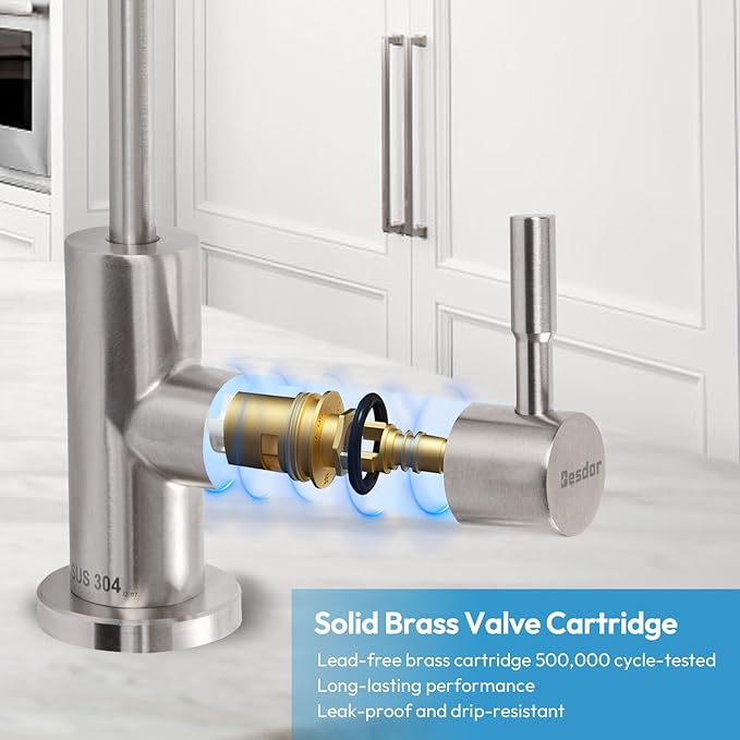 Besdor Drinking Water Faucet, Filtered Water RO Reverse Osmosis Faucet for Kitchen Sink, Non-Air Gap Lead-Free, 304 Stainless Steel, Brushed Nickel, WF2