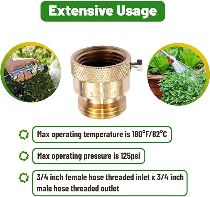 1 Pack Brass 3/4" Inch GHT Hose Bibb Connector Backflow Preventer Vacuum Breaker