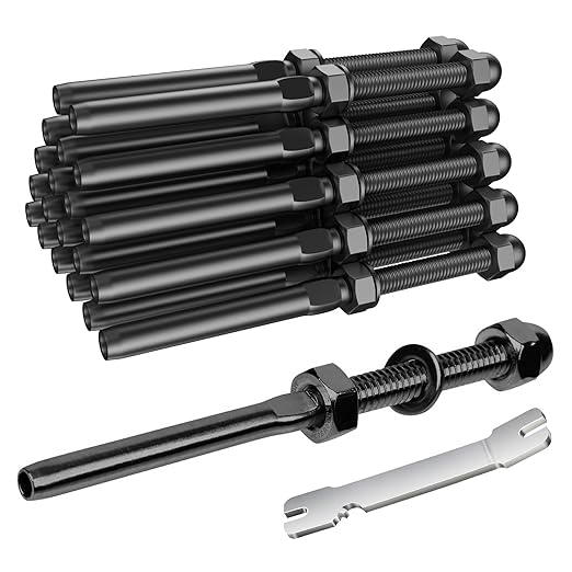 BLIKA 20 Pack Black Cable Railing Swage Threaded Stud Tension End Fitting Terminal for 1/8" Deck Cable Railing, T316 Stainless Steel, Black Cable Railing tensioner 1/8" for 2"x2" Wood/Metal Post