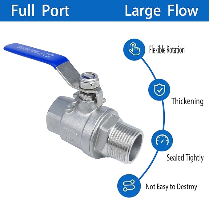 Full Port Ball Valve 1" NPT Heavy Duty Stainless Steel 304 Male x Female Thread For Water,Oil and Gas（1000WOG）
