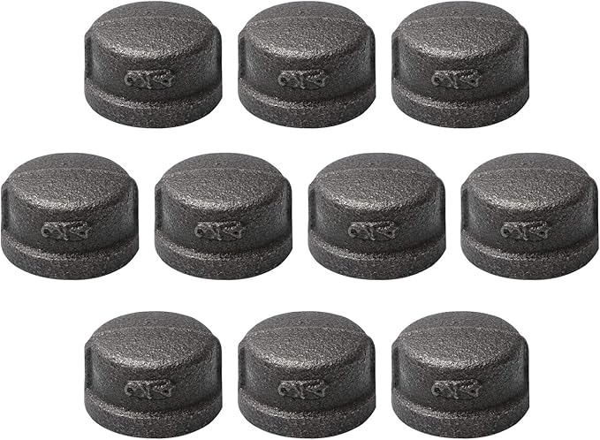 10 Pack Gray Malleable Iron Cast Pipe Caps, 3/4" for Steam-Punk Vintage Shelf Bracket DIY Plumbing Pipe Decor Furniture