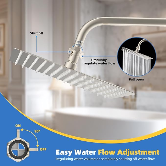 Hibbent All Metal 3 Pack Shower Head Flow Control Valve, G1/2 Brass Shut-off Valve with Metal Handle Lever, Shut OFF Water Flow Control Regulator for Handheld Shower, or Bidet Sprayer, Brushed Nickel