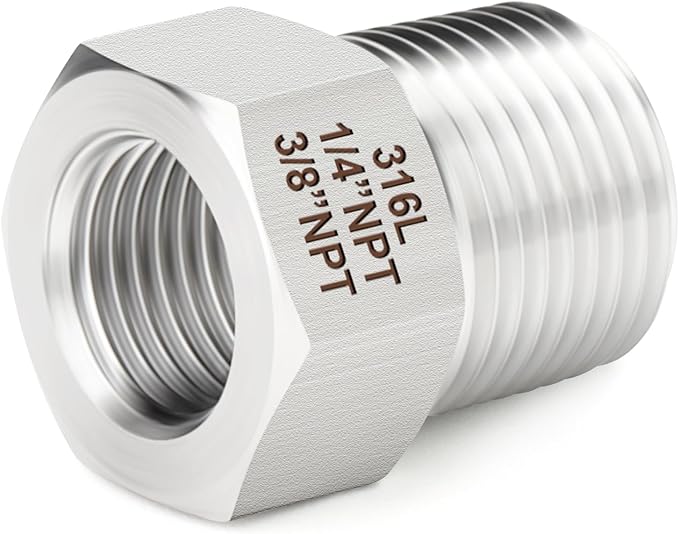 TAISHER 2PCS Forging of 316L Stainless Steel Reducer Hex Bushing, 3/8" Male NPT to 1/4" Female NPT, Reducing Forging Pipe Adapter Fitting