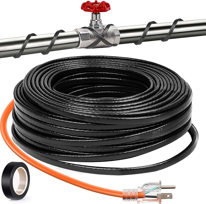 28FT（3FT-200FT） Pipe Heating Cable for Pipe Freeze Protection, Heat Cable for Water Pipes(Metal and Plastic), Pipe Heat Tape Keeps Water Flowing at -40°F 5w/ft, 120V Plumbing fixture