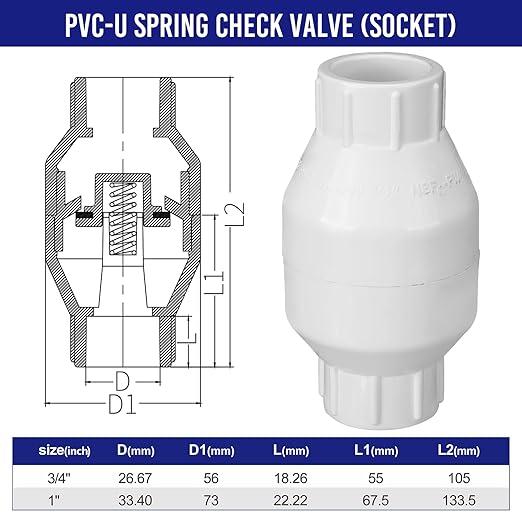 Geetery 4 Pcs PVC Inline Check Valve Solvent Connections White Plastic Backflow Preventer Pipe Fittings Check Socket Schedule (3/4 Inch)