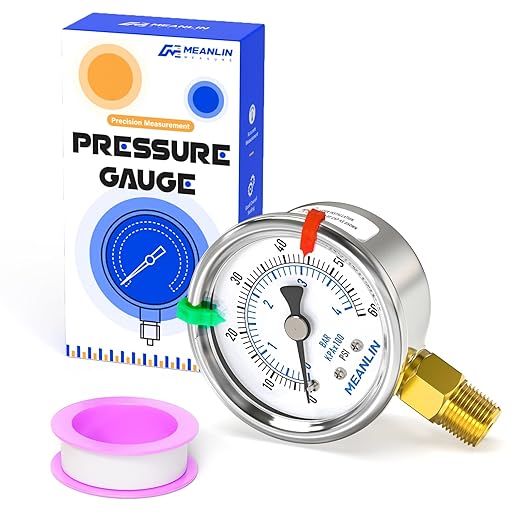 MEANLIN MEASURE 0~60Psi Dry Pressure Gauge Stainless Steel 1/4" NPT 2" FACE DIAL Waterproof for Pool Filter Pump Oil Air Compressor Tire Pressure Tester Lower Mount (with 2PCS Snaps)