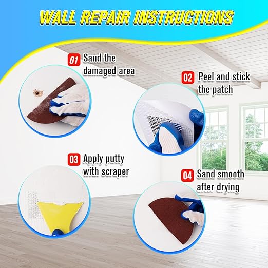 DIYSELF 18 Pack Drywall Repair Kit, Rapid Wall Patch Repair Kit with 2 Spackle Tubes & 6 Wall Patches, Drywall Putty for Nail Holes, Sheetrock, Home Repair, Wall Plaster, Hole Filler, Spackling Paste