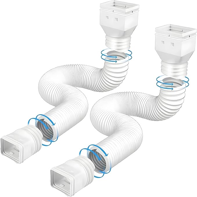 White 2 pack flexible rain gutter downspout extensions flexible, drain downspout extender,rainwater drainage ditch joint, can be extended from 21 inches to 68 inches