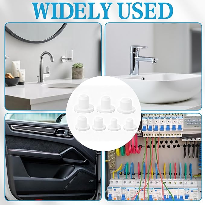 140Pcs White Rubber Plug Box, Round Hole Silicone Tool Various Sizes Rubber Plugs Round Holes, T-Type Flexible Stopper Sealing Covers for Car Wiring Furniture