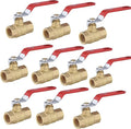 1/2" Heavy Duty Full Port Brass Ball Valve,600 WOG FNPT FIP Threaded Valve for Compressed Air, Water, Plumbing or Oil(10 Pack,Red Handle)(VALVE034-10Pack)