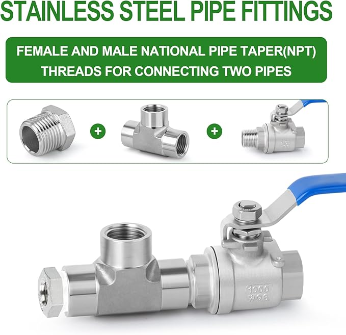 TAISHER 5PCS 304 Stainless Steel Reducer Hex Bushing, 3/4" NPT Male x 3/8" NPT Female, Reducing Pipe Adapter Fitting