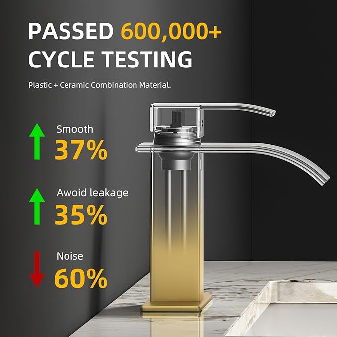 Bathroom Faucet Brushed Gold Modern Waterfall Bathroom Sink Faucet with Single Handle Suitable for 1 or 3 Holes,Supply Deck Plate and Hose…