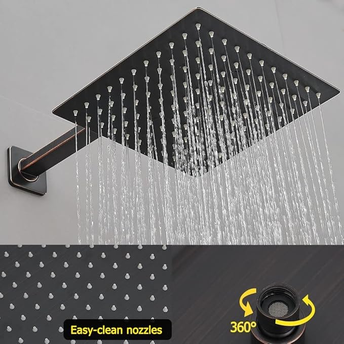 Oil Rubbed Bronze Shower System 10 Inch Bathroom Luxury Rain Mixer Shower Combo Set Wall Mounted Rainfall Shower Head and Handheld System Shower Faucet Rough-in Valve Body and Trim Kit