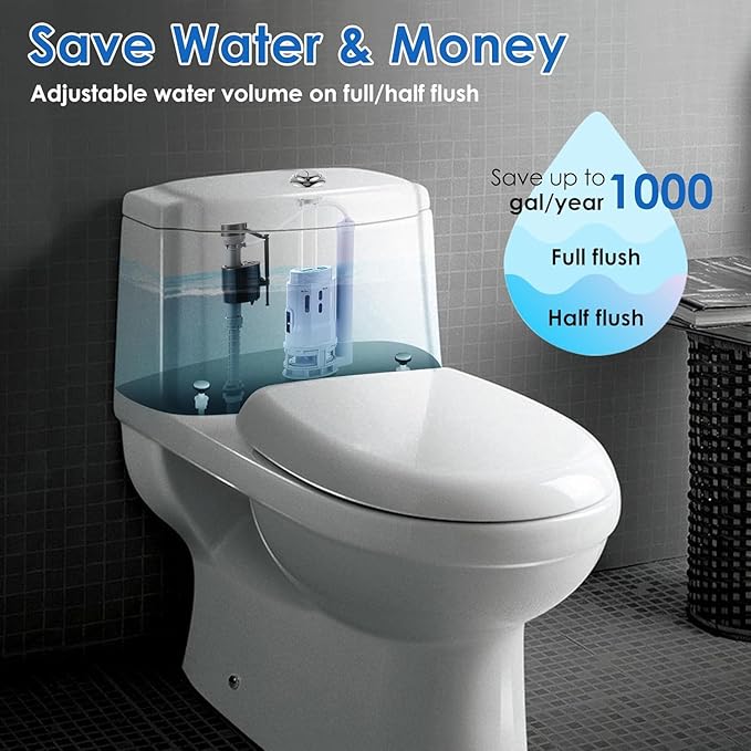 Saillong 2 Pack 3 Inch Universal Toilet Tank Replacement Kit, Include Dual Flush Valve with Push Button, Toilet Fill Valve, Bowl Gasket and Plastic Bolts, Tank Parts Replacement for 2-Piece