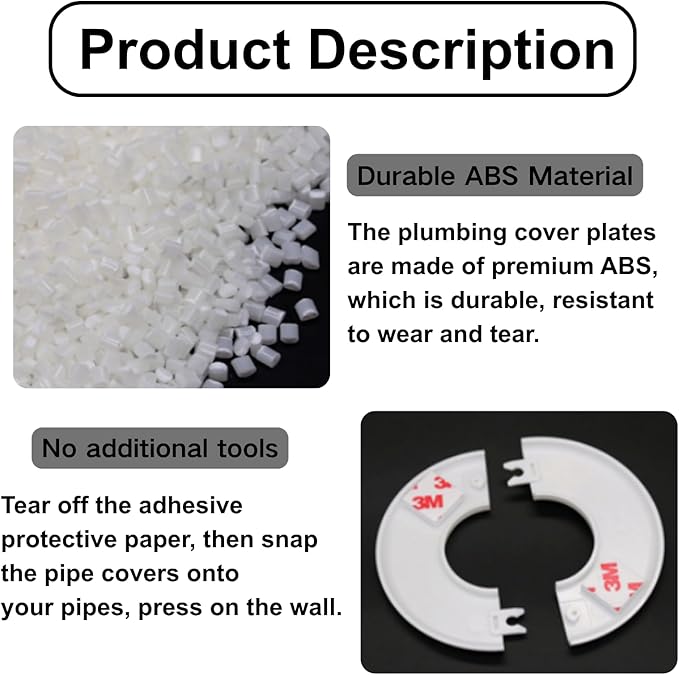 4 Pcs Wall Split Flange, Plumbing Cover Plates, Self-Adhesive ABS Escutcheon Plate for Faucet Kitchen Toilet Decorative (51mm/2.01in)