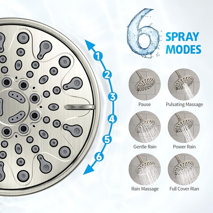 Brushed Nickel Shower Faucet Set, EMBATHER Shower Fixtures with 6 Inch Rainfall Shower Head, Single Handle Control Shower Valve and Trim Kit