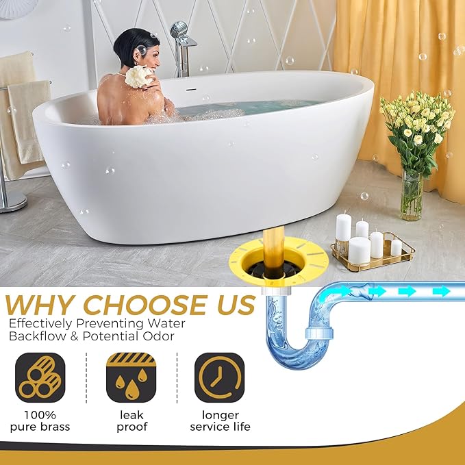 Freestanding Bathtub Drain Rough-in Kit, Bathtub Drain Kit with PVC Plastic Adapter and Brass Tail Pipes Compatible with All Freestanding Bathtubs, Floor Mounted Bathtub and Copper Bathtub