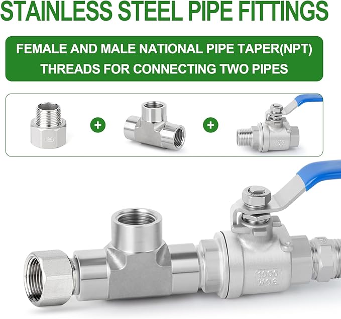 TAISHER 5PCS 304 Stainless Steel Pipe Fitting, Reducer Adapter, 3/4" NPT Male x 1" NPT Female