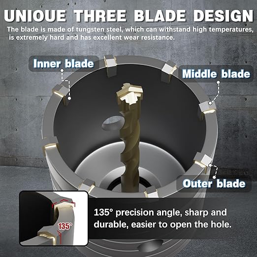 3-1/8" Concrete Hole Saw,80mm Masonry Hole Saw, with 220mm SDS Plus Shank Connecting Rod for Concrete Brick Cement Stone Wall Drilling Home Improvement