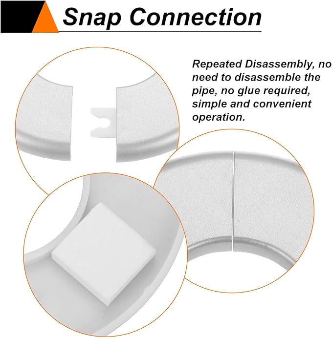 HARFINGTON 2pcs Wall Split Flange 33.5mm/1.3" Self-Adhesive Plumbing Cover Plates ABS Plastic Round Escutcheon Plate Buckle Design for Water Pipe Bathroom Kitchen Decoration, Silver Tone