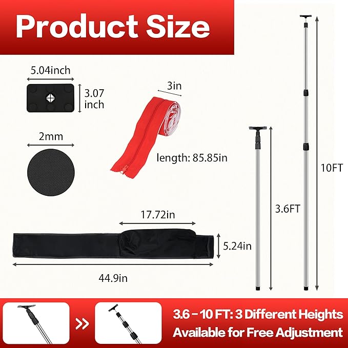 10Ft Dust Barrier Poles Kit with Carry Bag, Adjustable Zipper Wall Poles, Dust Containment Pole, Steel Telescoping Support Pole for Temporary Dust Barrier System, Home Renovation/Construction
