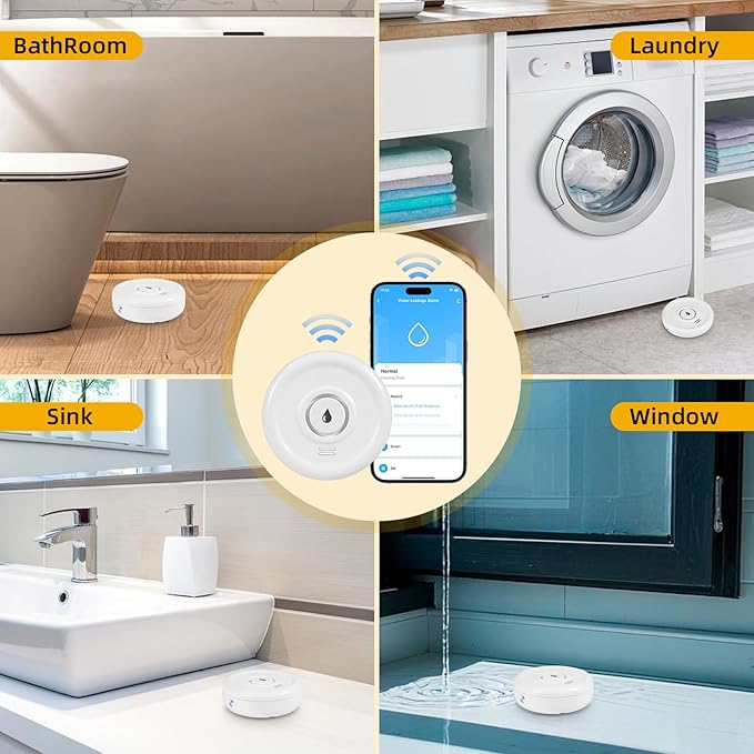 5 Pack WiFi Water Leak Sensor, 100 dB Water Alarm Leak Detector, for Home, Basement, Bathroom, Kitchen(5 Pack)