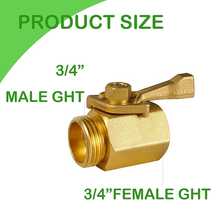 Brass Garden Hose Shut Off Valve, 2 Pack Heavy Duty 3/4 Inch Solid Brass Garden Hose Connector, Water Shut Off Valve with 2 Extra Rubber Washers