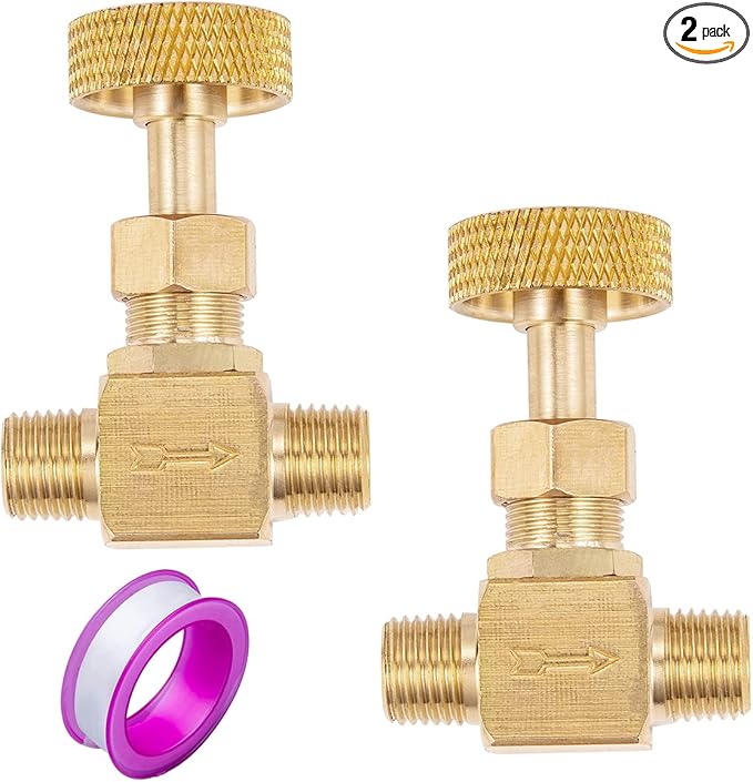 2 Piece Heavy Duty Brass Instrument Replacement Control Needle Valve 1/4" Npt Male X 1/4" Npt Male Connection