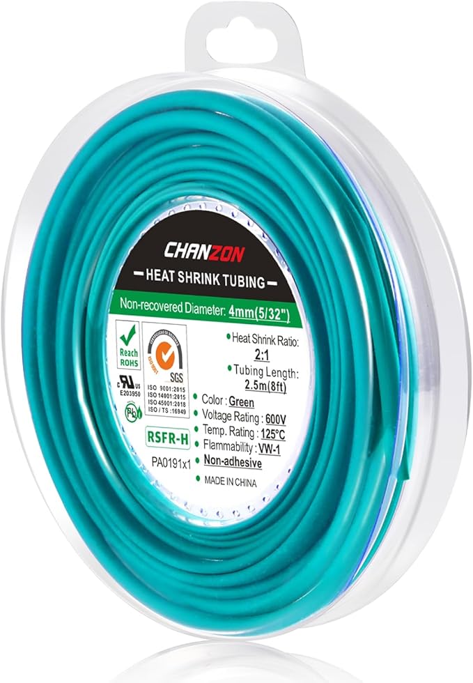 Chanzon 2:1 Ratio 5/32" (4mm) Heat Shrink Tubing 8Ft Roll (2.5M Total Length) Green Polyolefin Sleeving Wrap Shrinking 2 to 1 1pcs