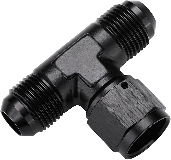 10AN Male Flare Tee T Fitting Adapter with AN10 Female Swivel On Side Aluminum Black