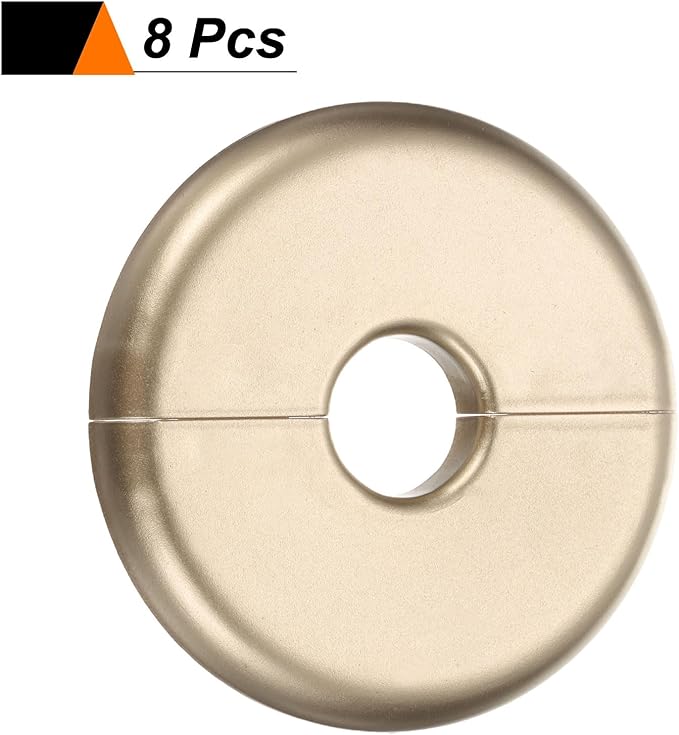 HARFINGTON 8pcs Wall Split Flange 17mm/0.7" Self-Adhesive Plumbing Cover Plates ABS Plastic Round Escutcheon Plate Buckle Design for Water Pipe Bathroom Kitchen Decoration, Gold Tone