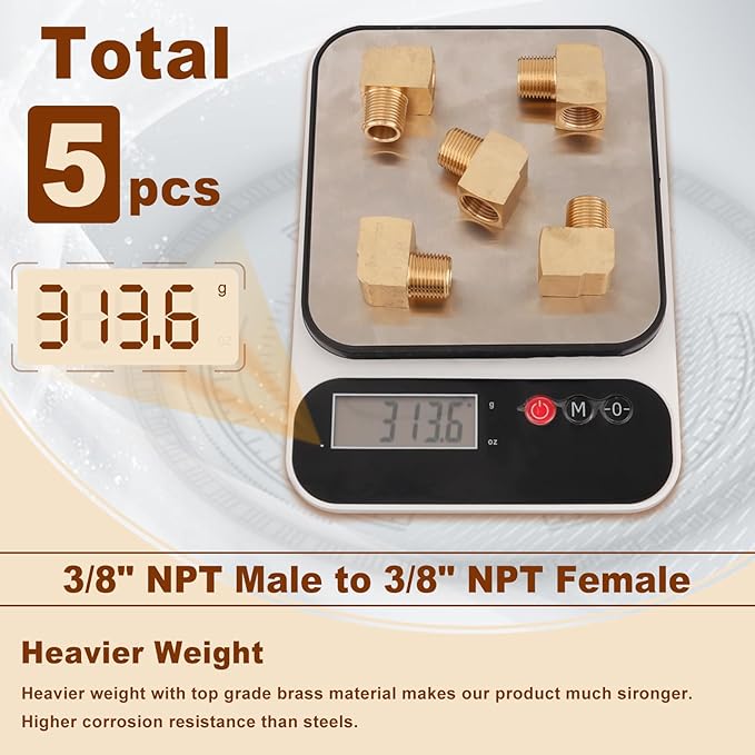 5pcs 3/8” Brass Fittings 90 Degree Barstock Street Elbow 3/8" NPT Male Pipe to 3/8" NPT Female Pipe 3/8 NPT Elbow Forged Brass Pipe Fittings