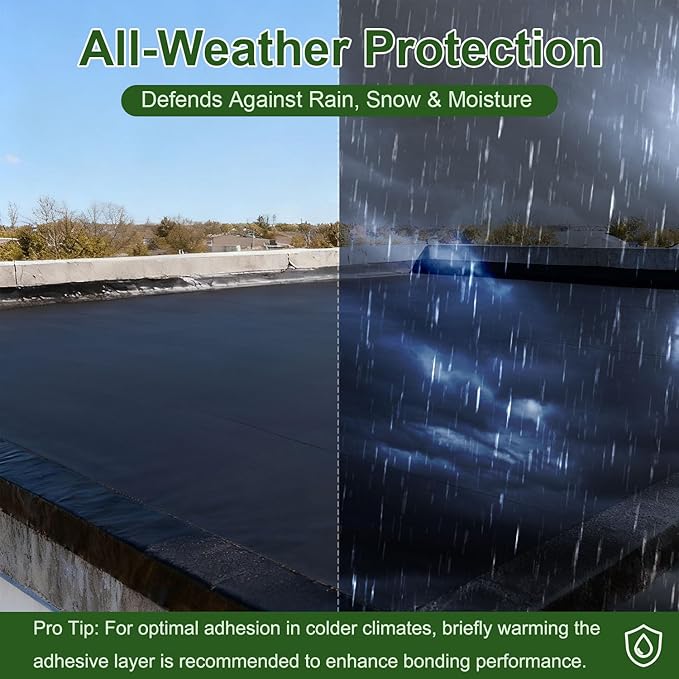 50mil EPDM Waterproofing Membrane, 39" x 16ft Self-Adhesive Rubber Roofing Membrane, Waterproof Leak Barrier for Roof, RV, Terrace, Garage