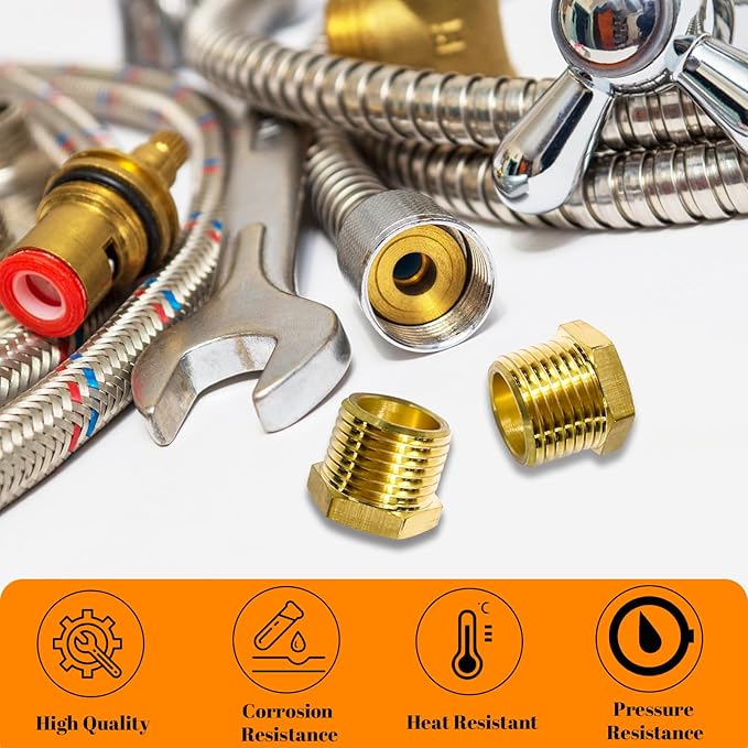 2 Pcs Brass Bushing 1/2" Male to 3/8" Female, 1/2" to 3/8" NPT Adapter Hex Brass Reducing Pipe Adapter Fitting Pipe Hose Tube Adapter Convert
