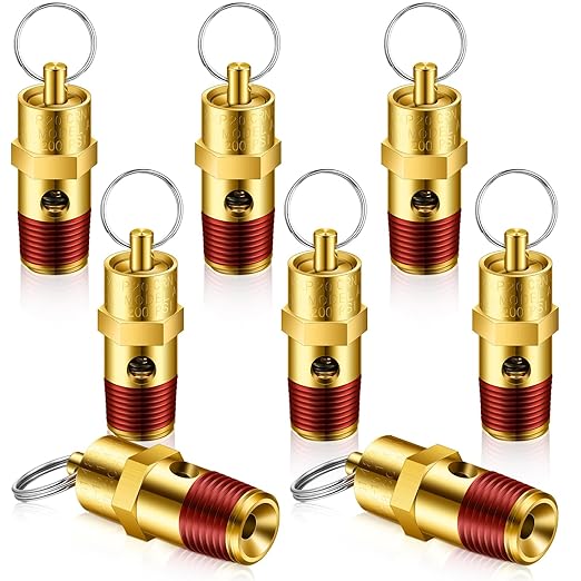 Bonuci 8 Pcs 1/4" Male NPT Safety Valve Air Compressor Pressure Relief Brass Safety Check Valve (200 psi Set Pressure)