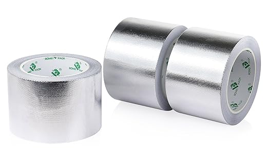BOMEI PACK Adhesive Aluminum Foil Heat Shield Tape 2 Pack Barrier Fiberglass Thermal Insulation Reflective Material High Temp Protection (3Rolls 3inch)