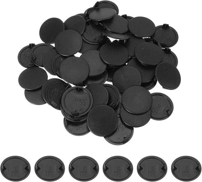 uxcell 50Pcs Plastic Hole Plugs, 1-2/5"(35mm) Flush Type Panel Round Screw Caps Cover Fastener Knockout Locking Plugs for Furniture Insert End Caps Panels, Black