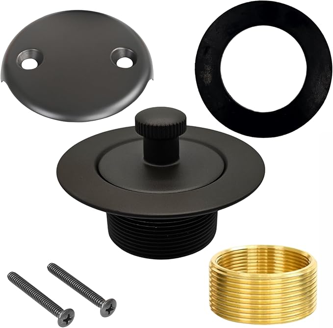 Oil Rubbed Bronze Bathtub Drain Kit - Lift and Turn - Replacement Kit for Bathtub, Overflow Plate and Screws Included, Universal Fit 1-3/8" and 1-1/2"- Brass Construction - Easy Install