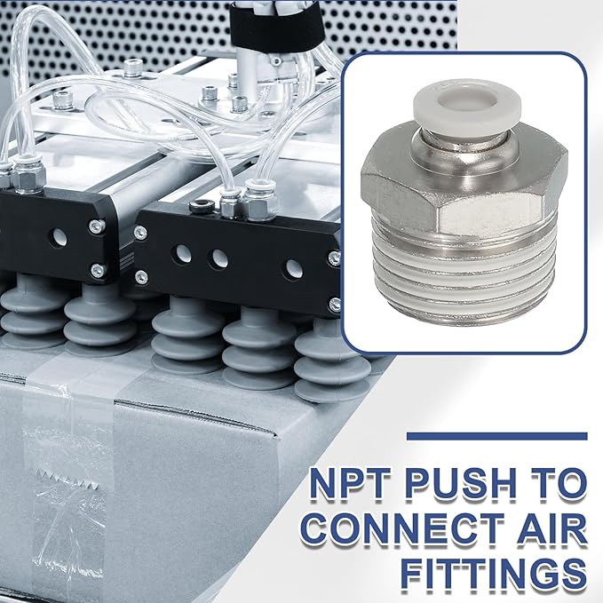 MECCANIXITY 2 Pcs NPT Push to Connect Air Fittings, Male Straight 1/4" Tube OD x 1/2" NPT Thread Air Quick Connector Coupling Adapter for Gas Hose Pneumatic Tools, White