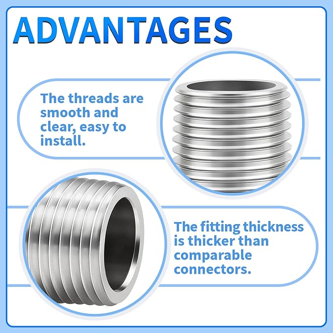 ChillWaves 304 Stainless Steel Pipe Fitting, Nipple Cast Pipe 1/4" NPT Male x 1/4" NPT Female Thread 16" Length(400MM)(1-PACK)
