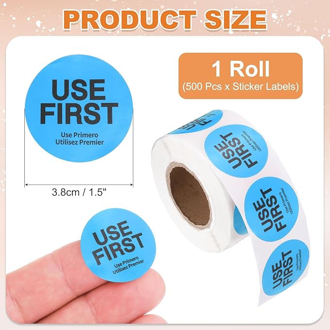 PATIKIL 500 Pcs USE First Stickers, 1.5 inch Round Use First Stickers Food Service Circle Inventory Control Adhesive Labels for Food Service Kitchen Restaurants Retail Storage Date, Blue