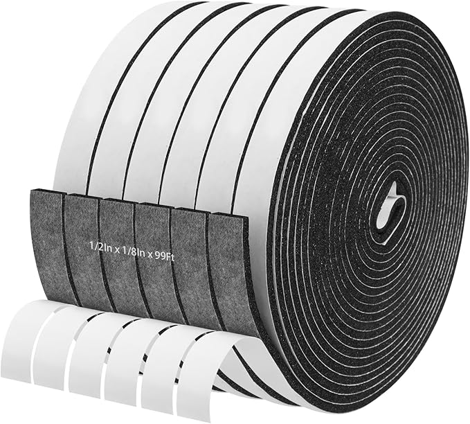 Storystore Foam Insulation Tape Self Adhesive, 1/2In x 1/8In x99Ft Weather Stripping for Doors and Windows, Sound Proof Soundproofing Door Seal, Weatherstrip, Air Conditioning Seal Strip