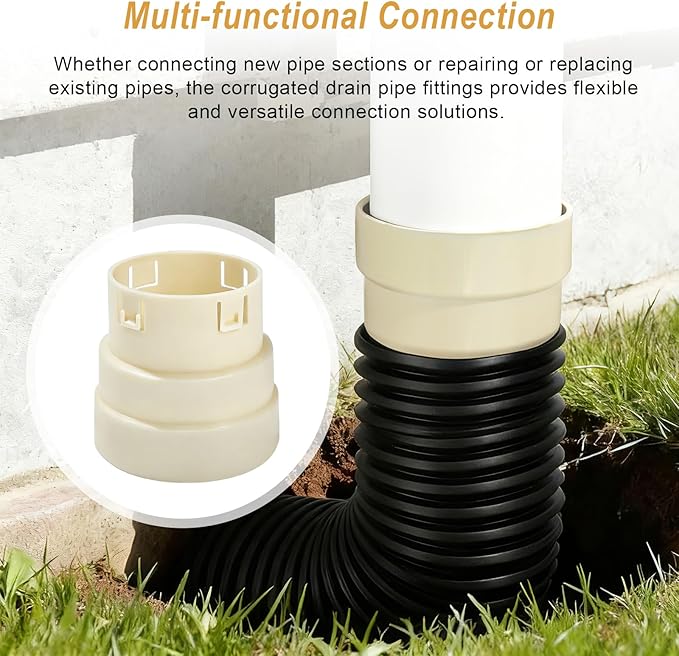 4" Corrugated Pipe Adapter, Corrugated Pipe PVC Connector, Corrugated Drain Pipe Fittings Couplings (4" Corrugated to 4" SDR 35 or 4" SCH 40)