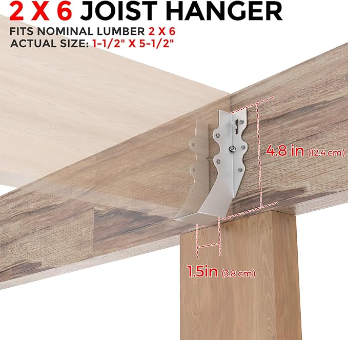 50 Pcs 2x6 Joist Hangers,20 Gauge Metal Face Mount Joist Hangers, Lu26 Joist Hangers Galvanized, Hurricane Ties for Rafter, Rafter Brackets 2x6 for Deck,Floor,Roof Overhang and Ceiling Joist