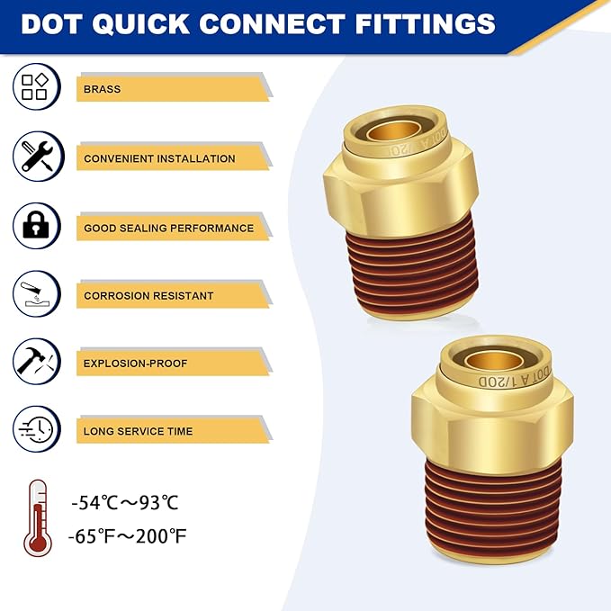 1/2" Brass Push to Connect DOT Air Brake Fittings, 3PCS Air Line Quick Connect Fittings 1/2" Tube OD x 1/2" NPT Connector Tube to Male Pipe for Truck Trailers Air Brake System