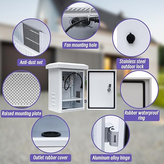 Outdoor Weatherproof Cabinet Electrical Enclosure - 15.7x11.8x7.9 inches Outdoor Network Cabinet Enclosure with Cooling Fan and Thermostat Kit, Wall/Pole Mount (400x300x200mm)